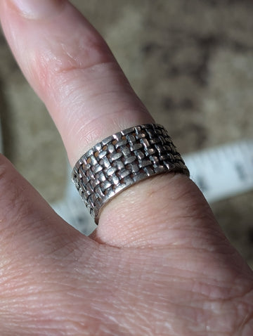 Vintage Sterling Silver 925 Woven Basketweave Wide Band Ring Size 6