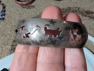 Vintage Mexican 925 Sterling Silver Cutout Storyteller Motif Cuff Bracelet