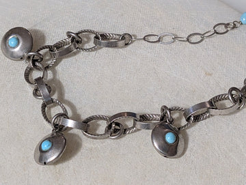 Vintage Italian Rocce Sterling Silver Turquoise Disc Charm Bracelet 33.2g