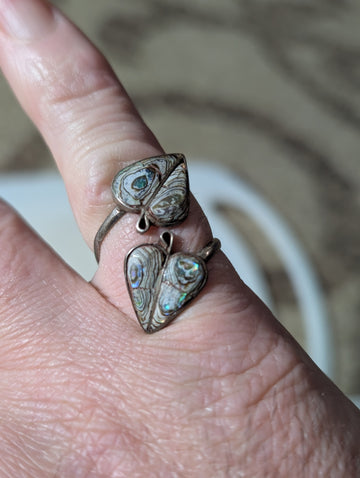 Vintage 925 Sterling Silver Abalone Shell Leaf Bypass Ring Size 8
