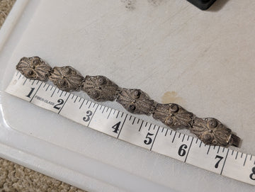 Vintage Silver Filigree Panel Link Bracelet 7 Inch